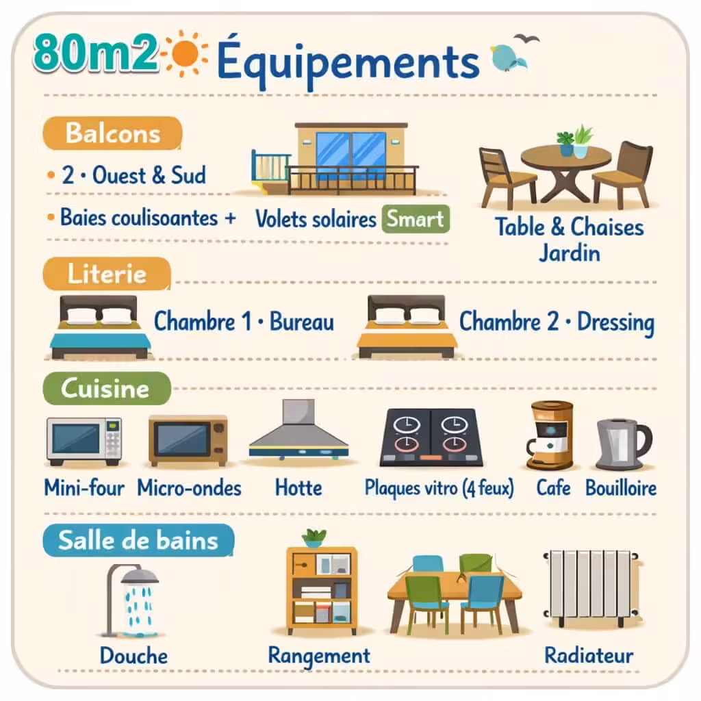 Récapitulatif de l'équipement de l'appartement
